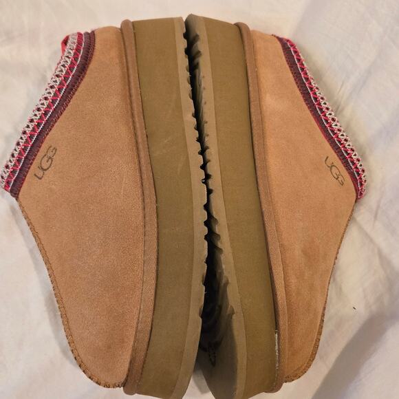 UGG Tazz Braid Slipper Size 8 Chestnut Suede Platform Moccasin Clog *read* - Picture 5 of 14
